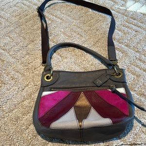 PRE -LOVED FOSSIL BAGE multi colored leather crossbody